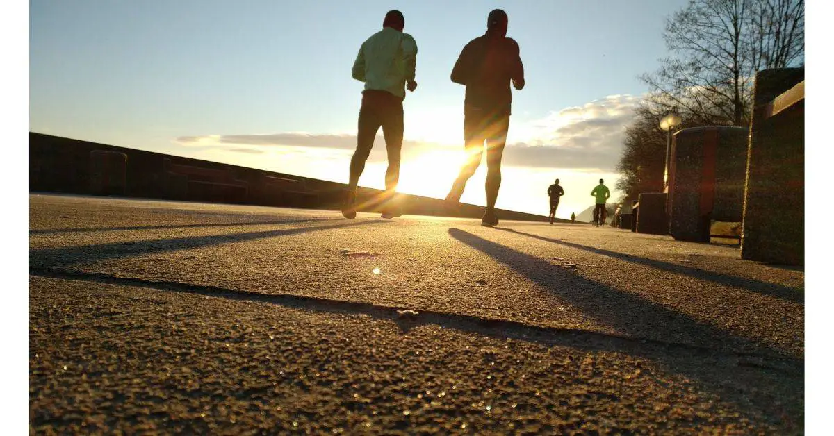 Two men running