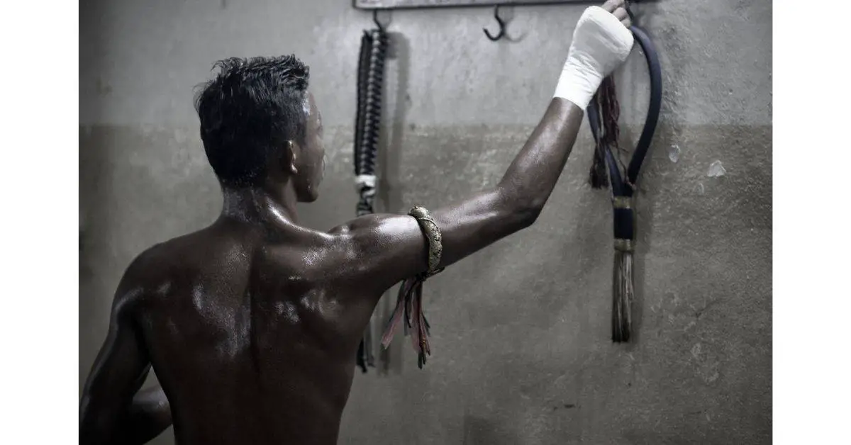 Boxer with hand wraps